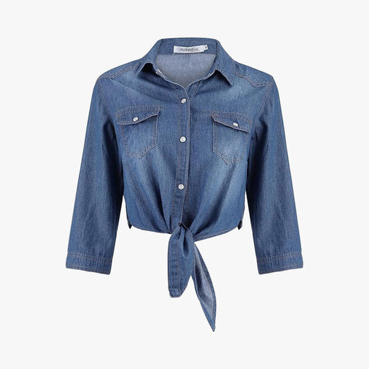 Denim Jean Top Jacket Sleeve Crop Women